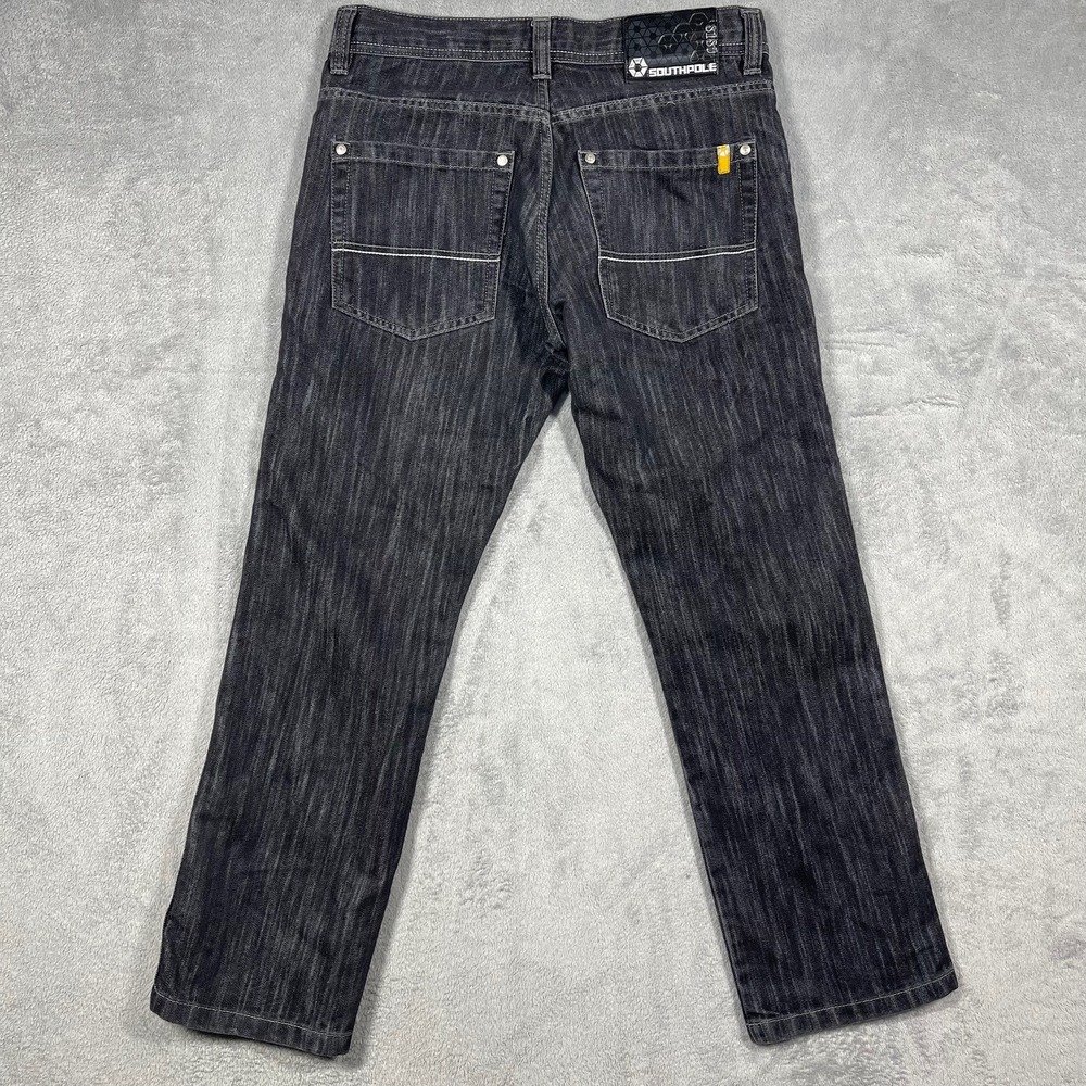 Southpole Jeans Men 32 31x29 Acid Washed Black Straight Leg Denim Streetwear Y2K - Picture 10 of 13